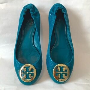 Teal Tory Burch Minnie Travel Ballet Flats size 8